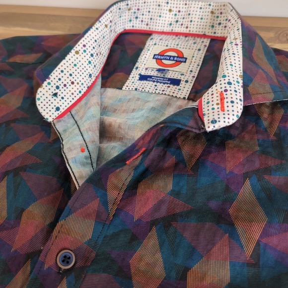 Jermyn & Bond Men’s Button Down Flip Cuff Geometric Print Shirt - Picture 7 of 13
